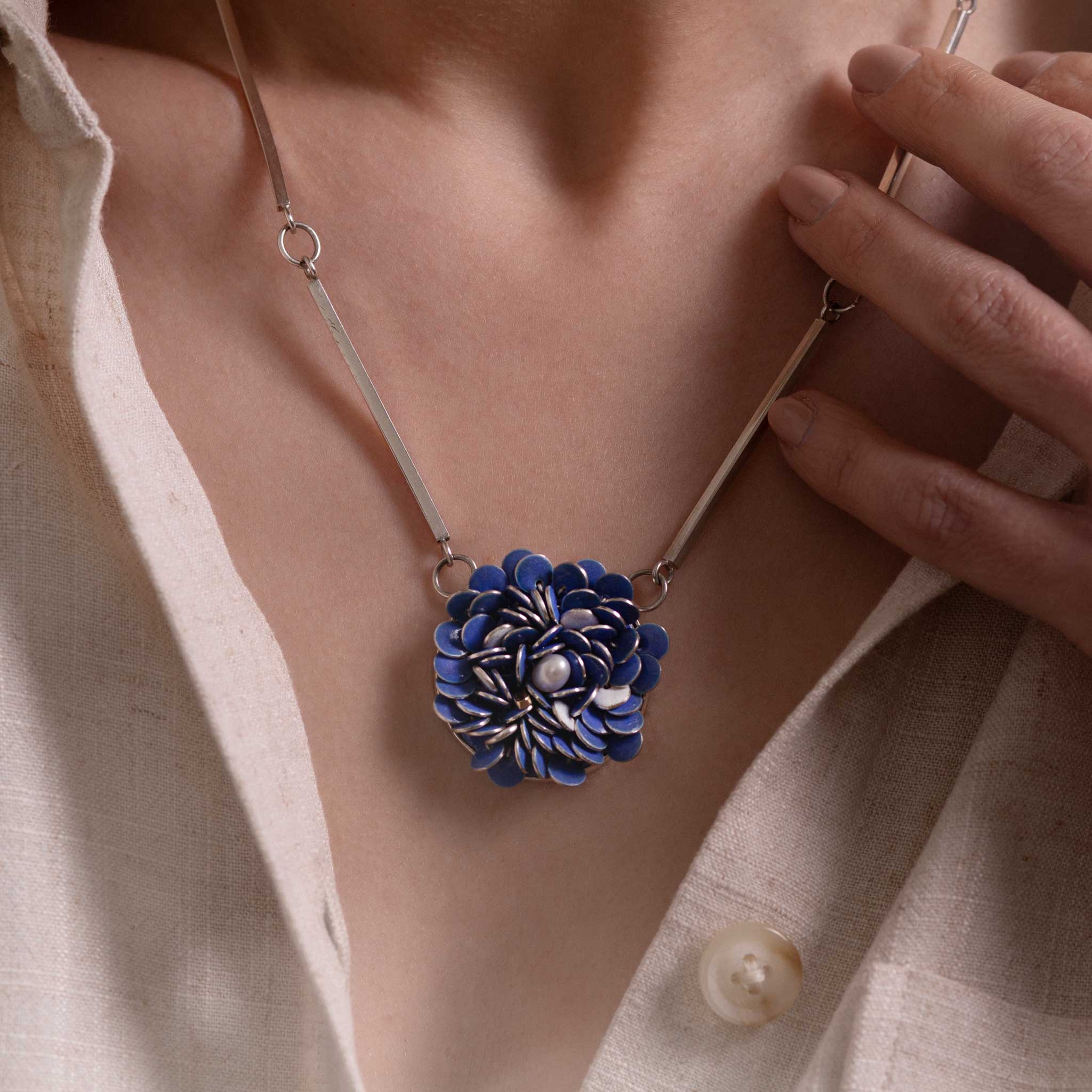 Gold, Pearl and Enamelled Silver Bloom Necklace